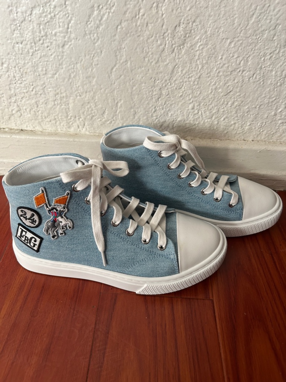 Hermes Denim Blue and White High-Top Sneakers - Picture 3 of 8